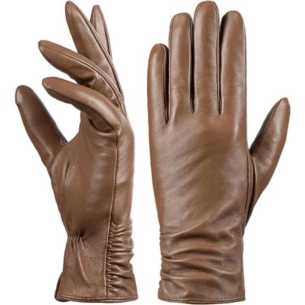 Women's Winter Leather Touchscreen Lambskin Pure Genuine Leather Gloves
